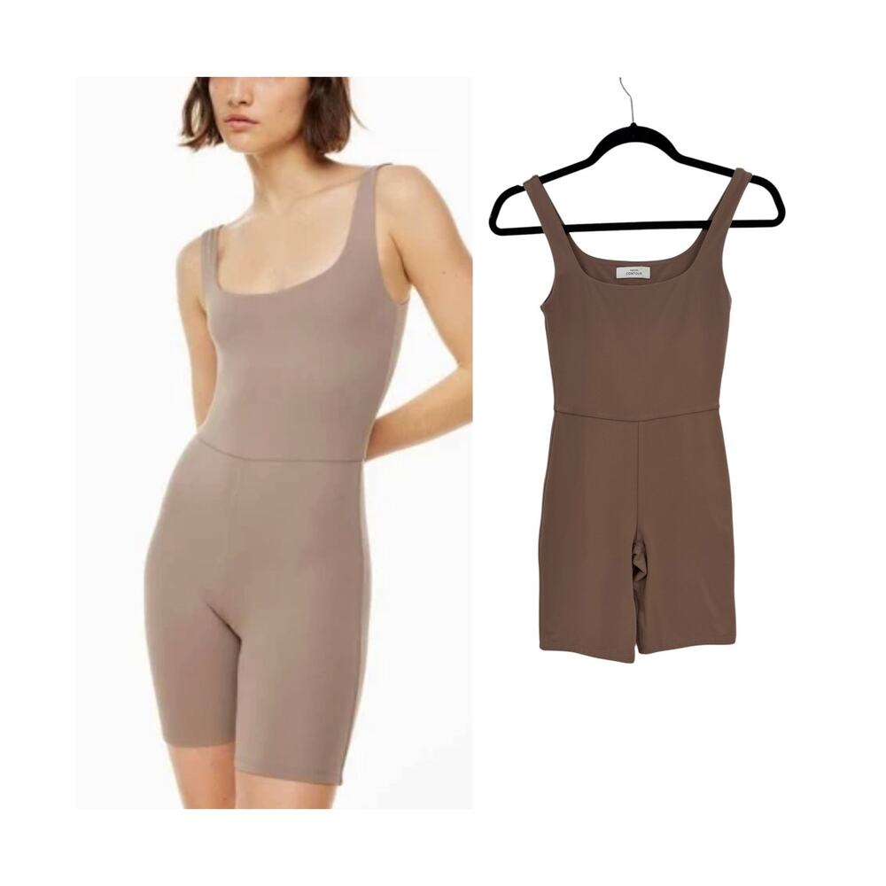 Aritzia Babaton Contour Squareneck Bodycon Romper Deep Taupe Brown Size XS